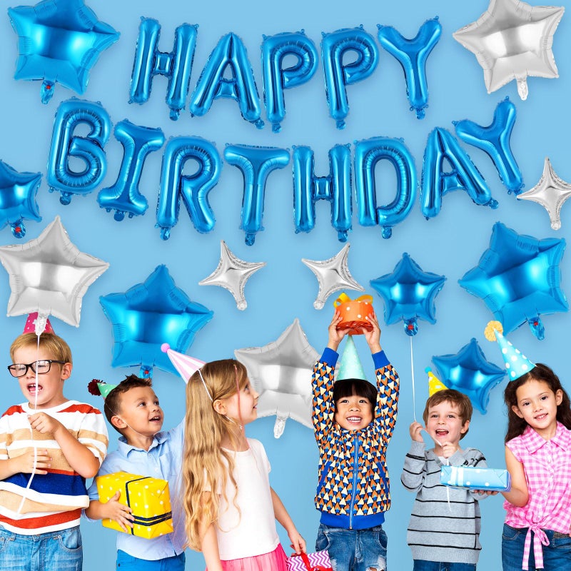 TOTAFAM Blue Happy Birthday Banner Balloons Letters Balloons 16 Inch with 12 Pcs Star Foil Balloon Birthday Party Decorations for Women Men Boys Girls - Image 3
